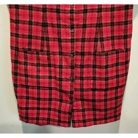 Vtg Eddie Bauer Wool Blend Red Plaid Sleeveless Button Up Dress Sz 16 - Picture 3 of 8